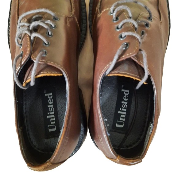 Mens Dress Shoes 9M Brown Leather Derby Oxford Square Apron Toe Lace Up Unlisted - Picture 5 of 9